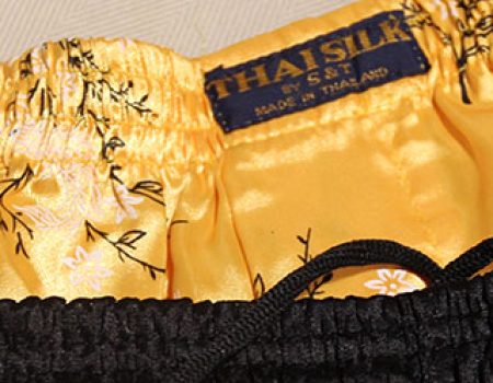 Yellow silk boxers and basketball shorts with shiny bands